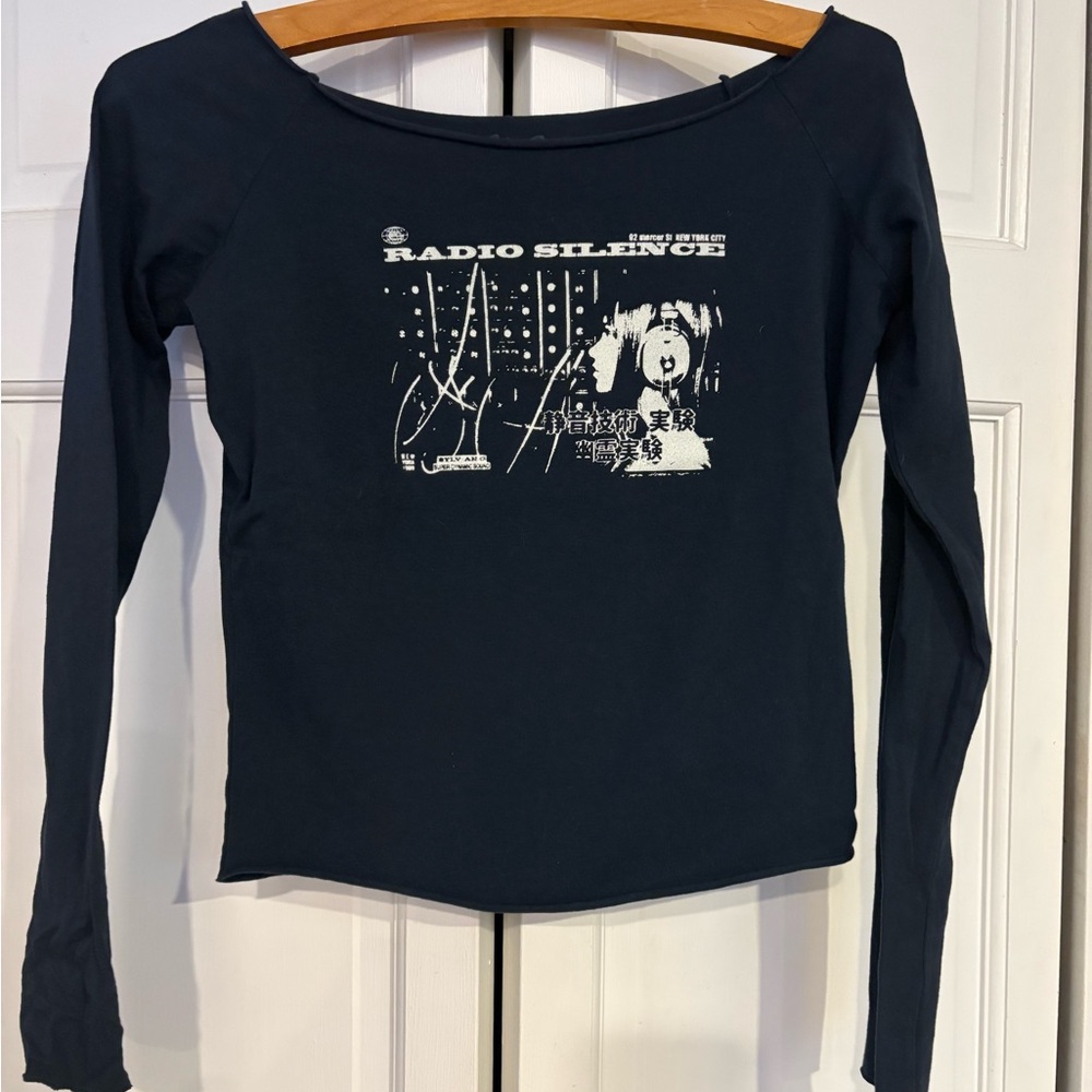 Brandy Melville John Galt Black Long Sleeve Graphic Tee